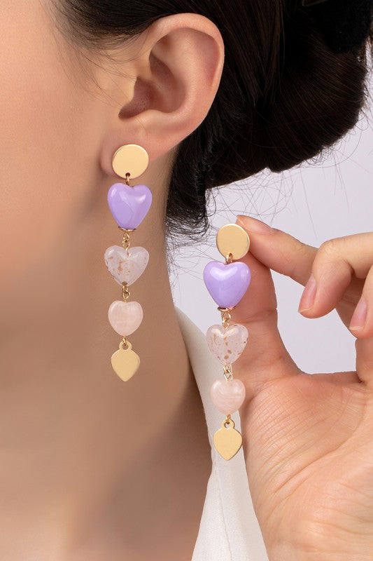 "Springtime Heartstrings" heart linear drop earrings