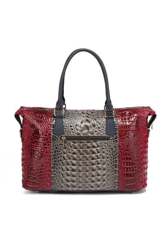 Faux Crocodile-Embossed Duffle Bag