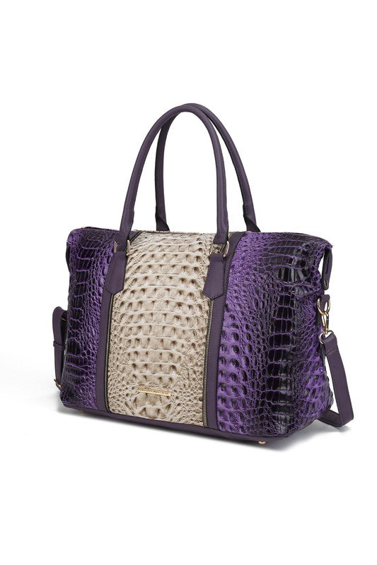 Faux Crocodile-Embossed Duffle Bag