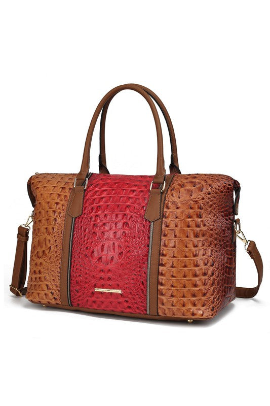 Faux Crocodile-Embossed Duffle Bag
