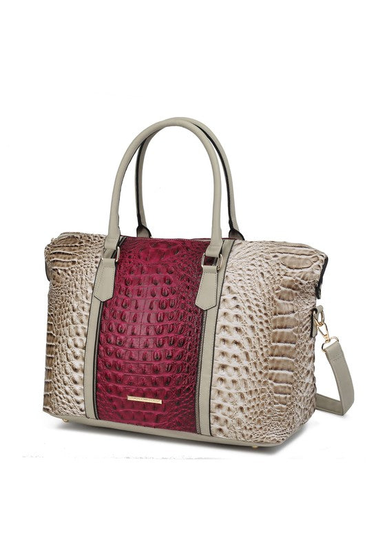Faux Crocodile-Embossed Duffle Bag