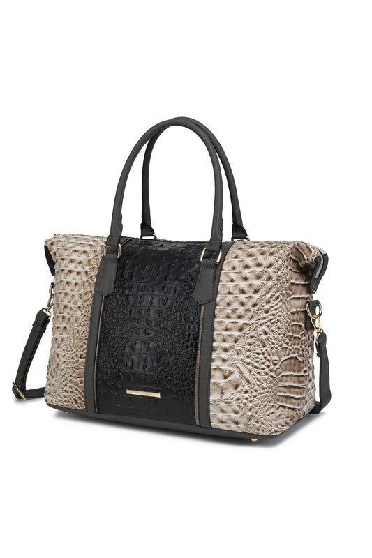 Faux Crocodile-Embossed Duffle Bag