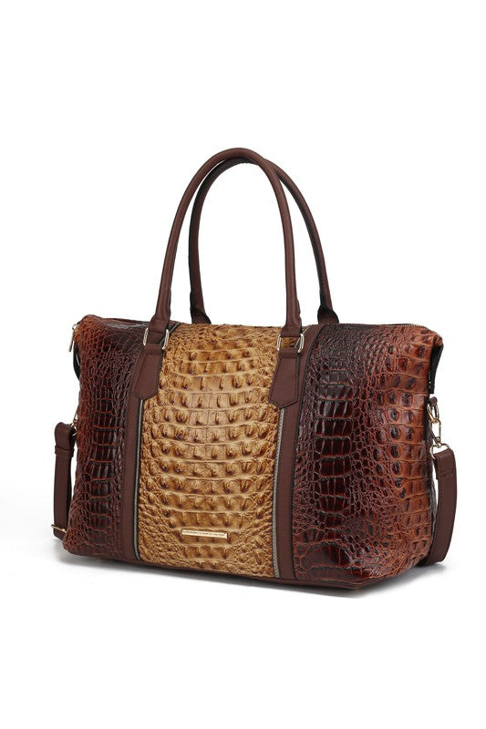 Faux Crocodile-Embossed Duffle Bag