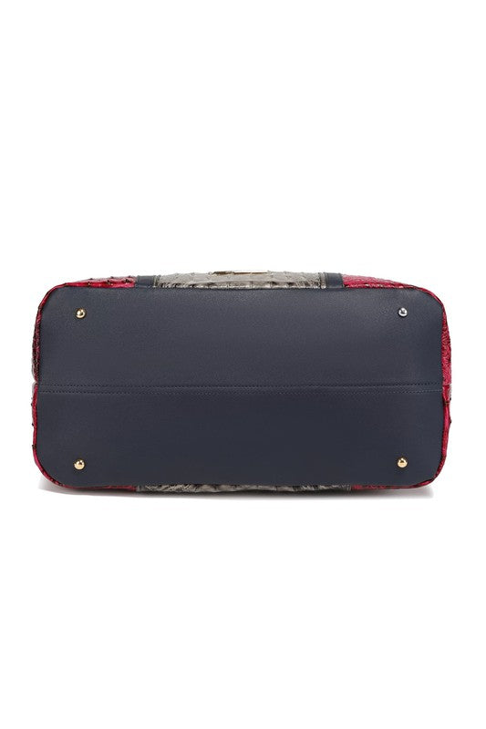 Faux Crocodile-Embossed Duffle Bag