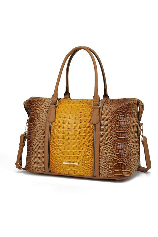 Faux Crocodile-Embossed Duffle Bag