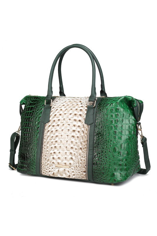 Faux Crocodile-Embossed Duffle Bag