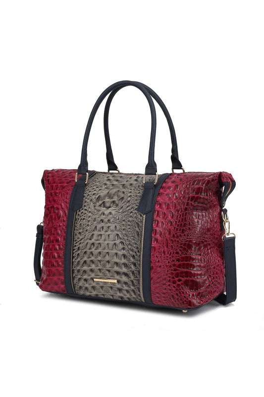 Faux Crocodile-Embossed Duffle Bag