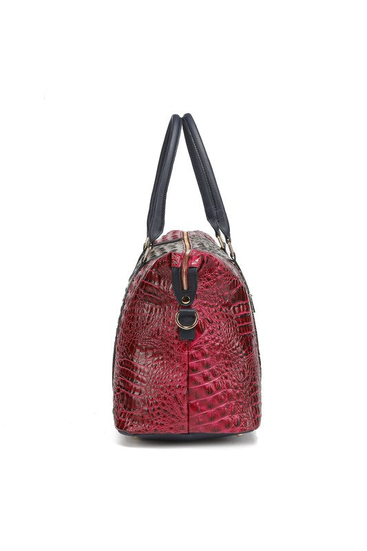 Faux Crocodile-Embossed Duffle Bag