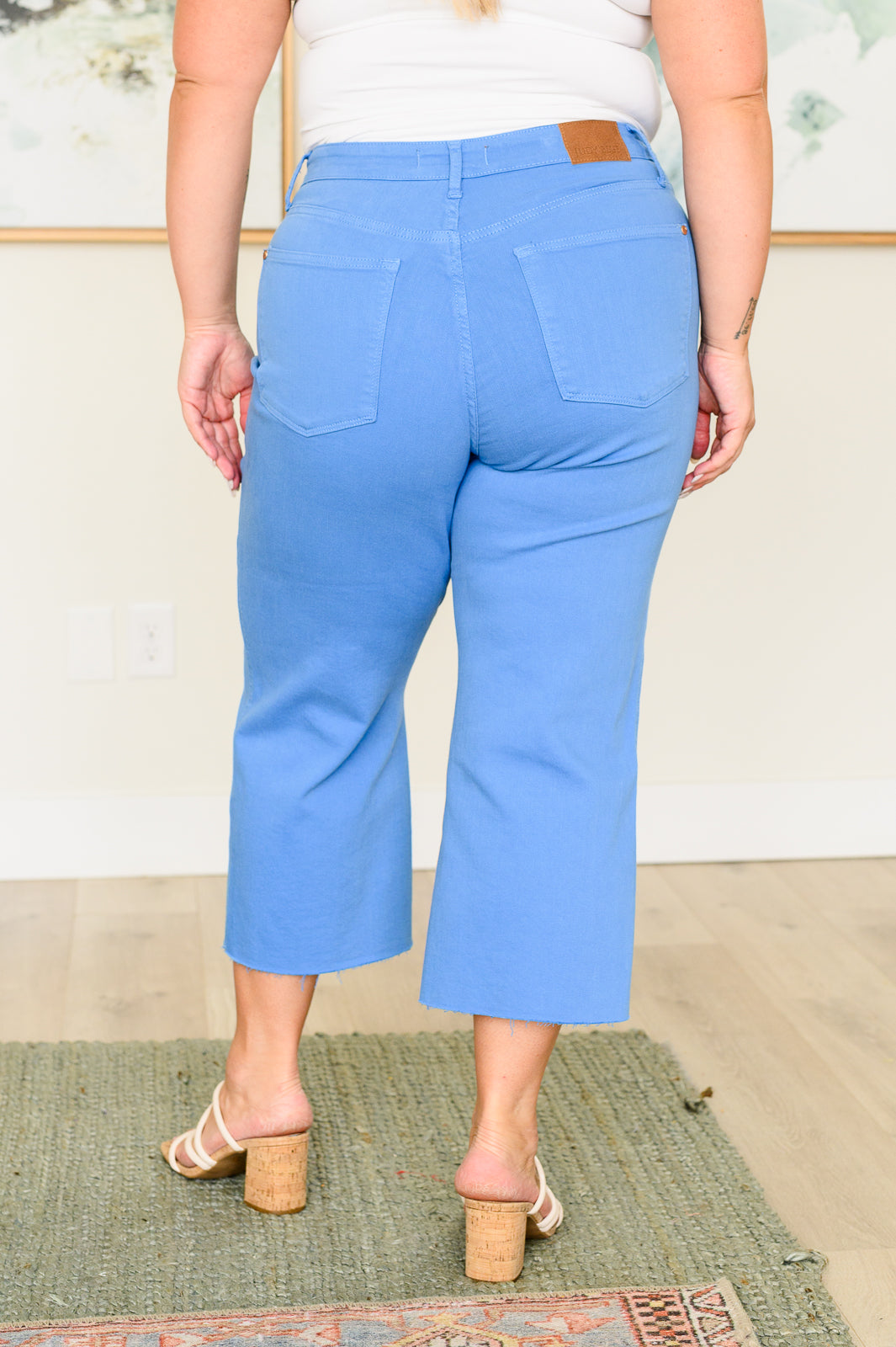 ‘Lisa’ Control Top Wide Leg Crop Jeans in Sky Blue