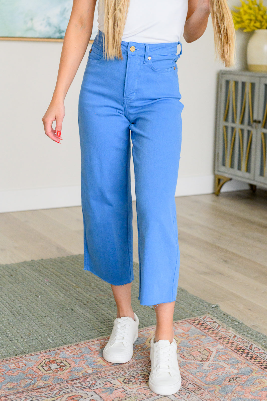 ‘Lisa’ Control Top Wide Leg Crop Jeans in Sky Blue