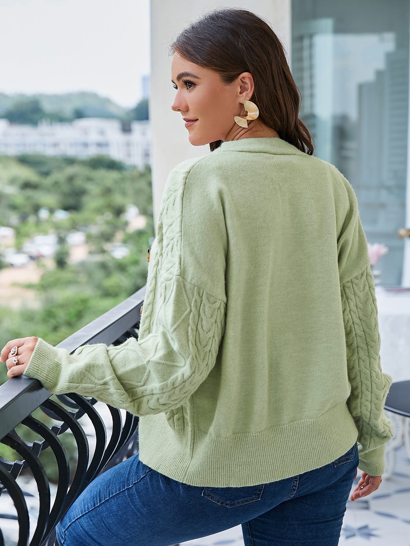 Plus Size Cable-Knit Button Down Cardigan