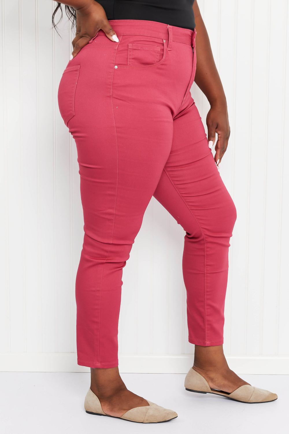 "Walk the Line" High Rise Skinny Jeans in Rose