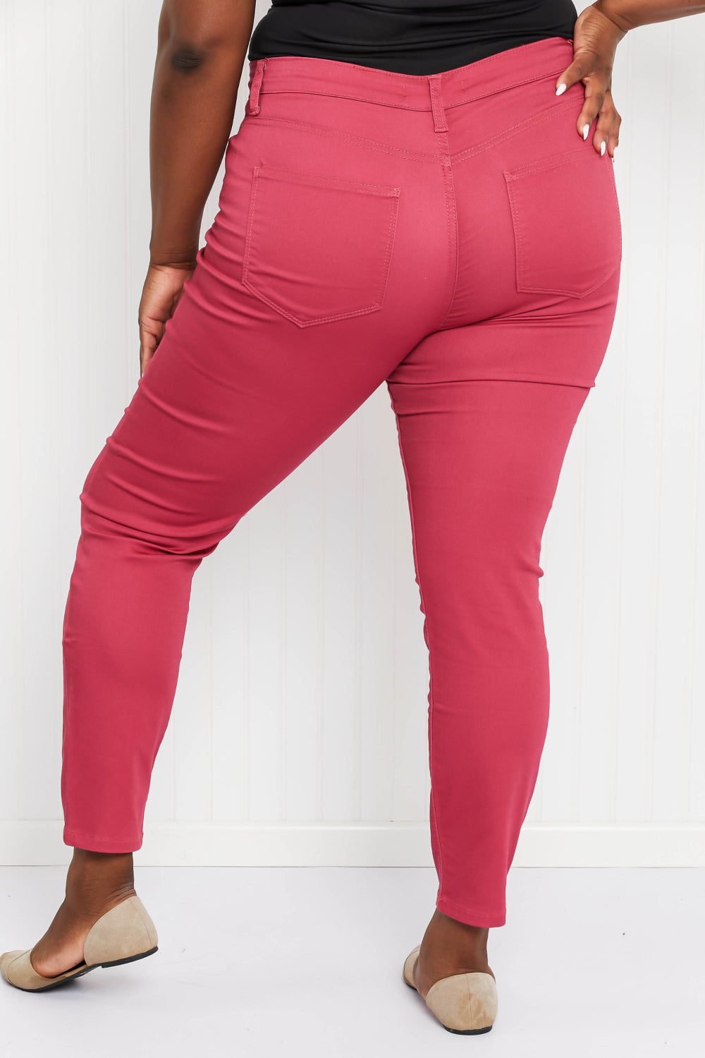 "Walk the Line" High Rise Skinny Jeans in Rose