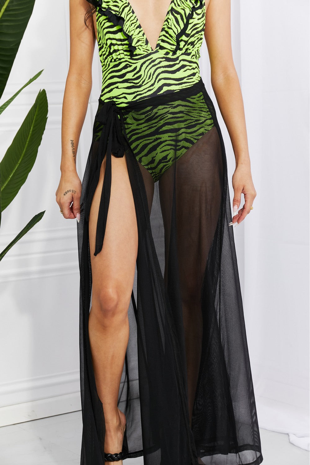 “Runway at the Beach” Mesh Wrap Maxi Cover-Up Skirt