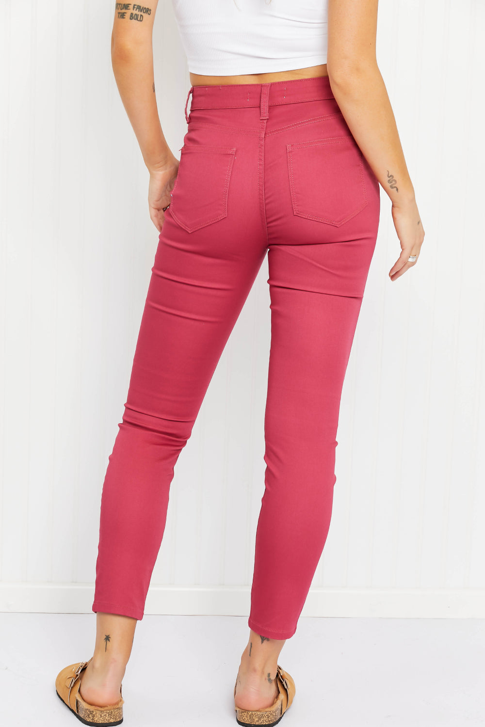 "Walk the Line" High Rise Skinny Jeans in Rose