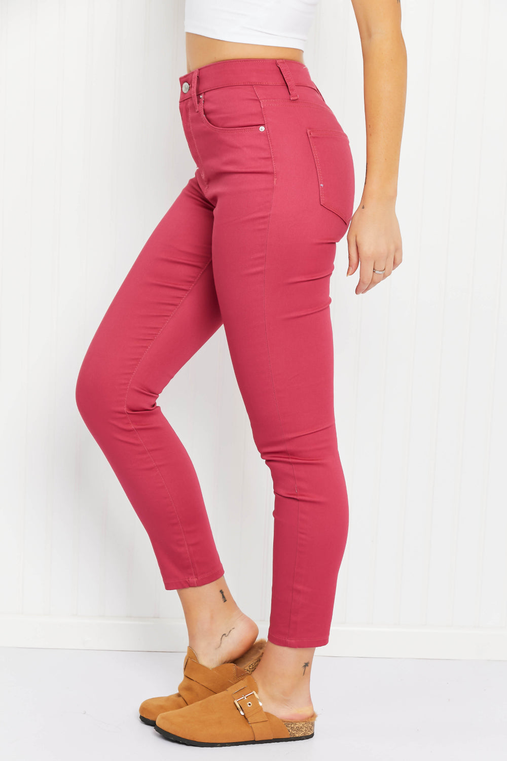 "Walk the Line" High Rise Skinny Jeans in Rose