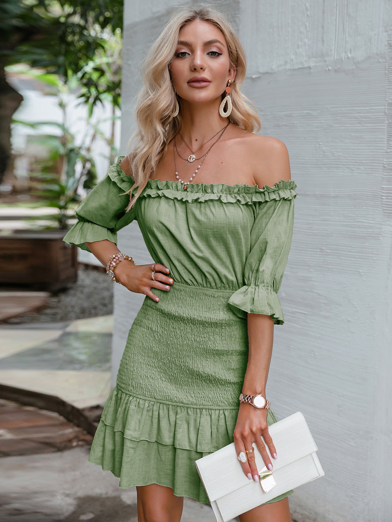 Off-Shoulder Layered Mini Dress