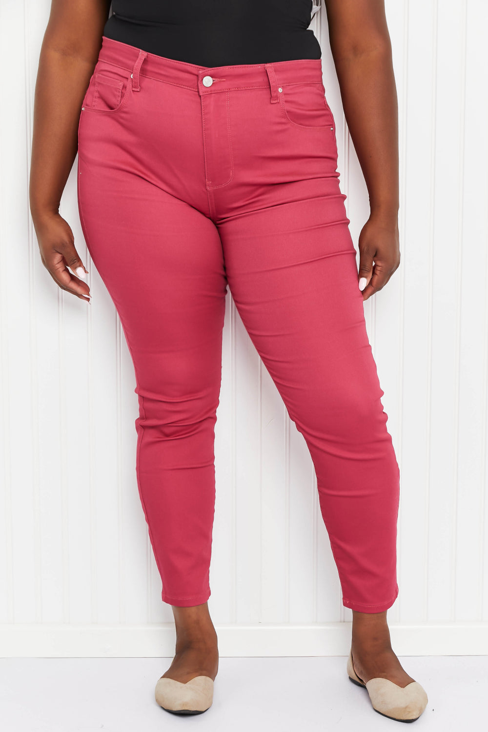 "Walk the Line" High Rise Skinny Jeans in Rose