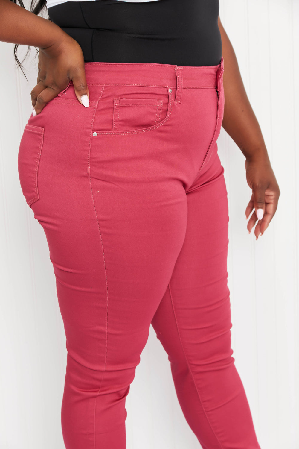 "Walk the Line" High Rise Skinny Jeans in Rose