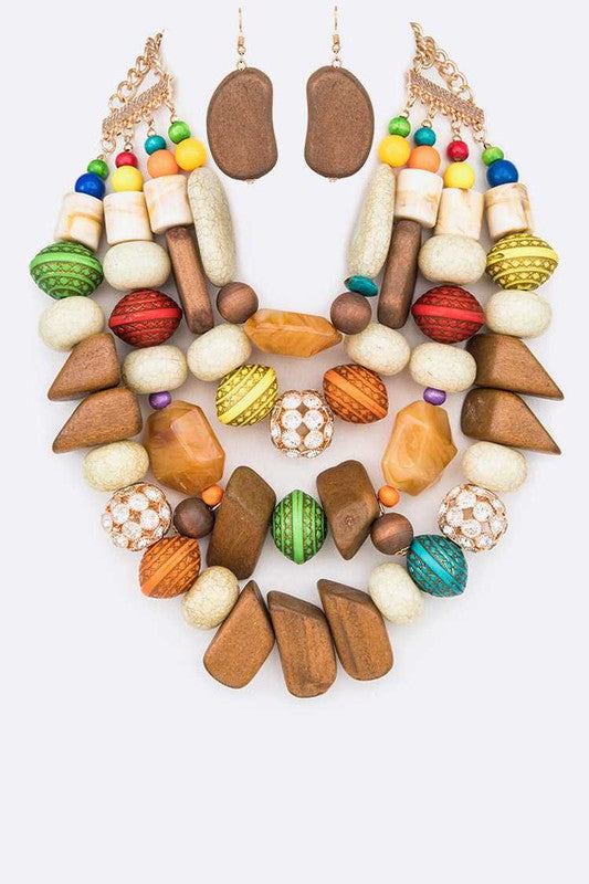 "Chioma" Mix Beads Statement Necklace Set