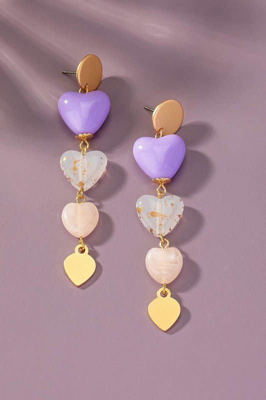 "Springtime Heartstrings" heart linear drop earrings