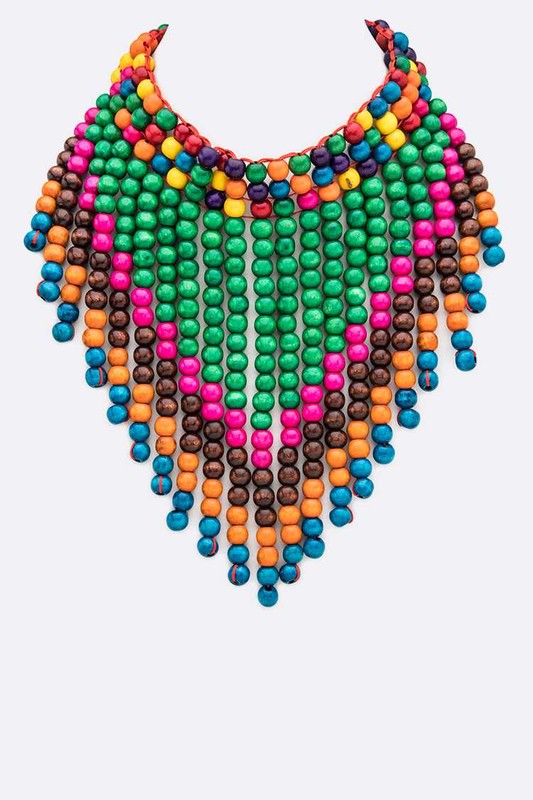 Mix Color Wooden Beads Statement Necklace