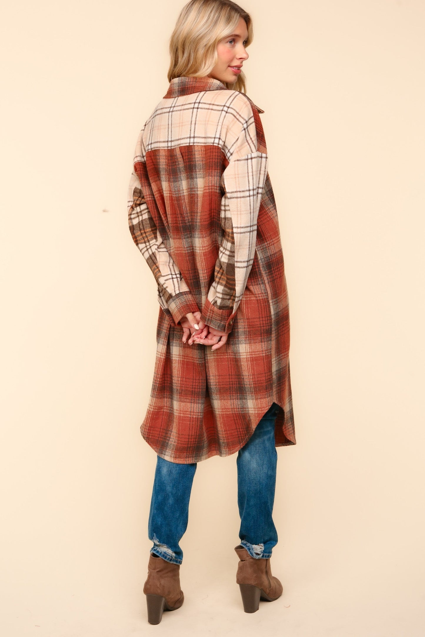 Flannel Plaid Oversized Shacket with Pockets