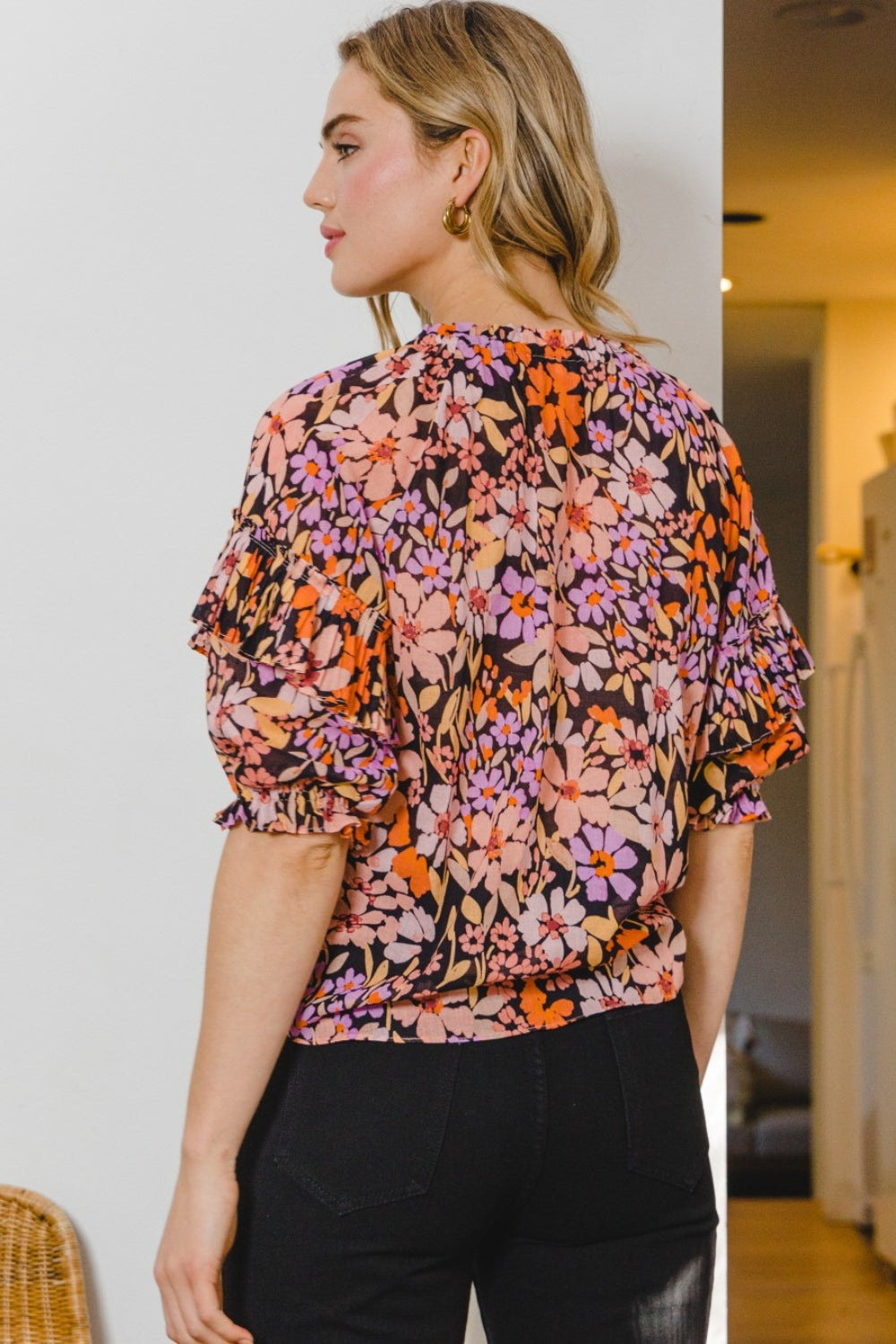 'Spirit' Floral Tie Neck Ruffled Blouse