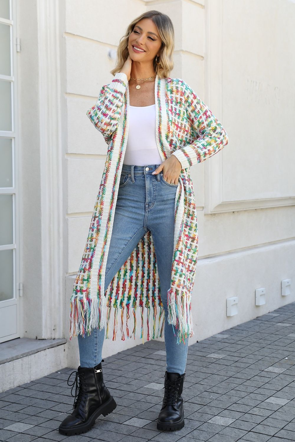 “Color Me Bad” Open Front Fringe Hem Cardigan