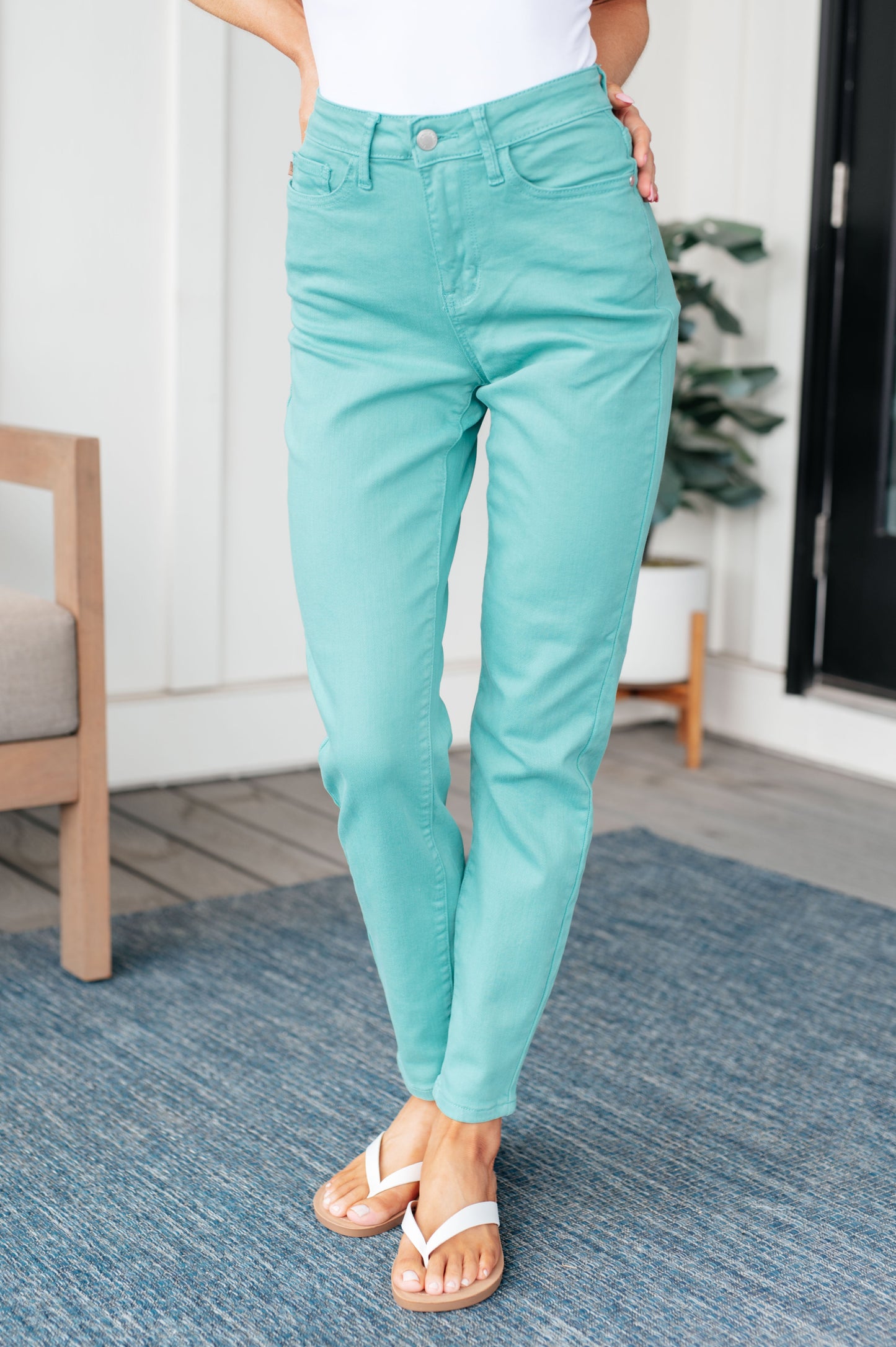 'Bridgette' High Rise Jeans in Aquamarine