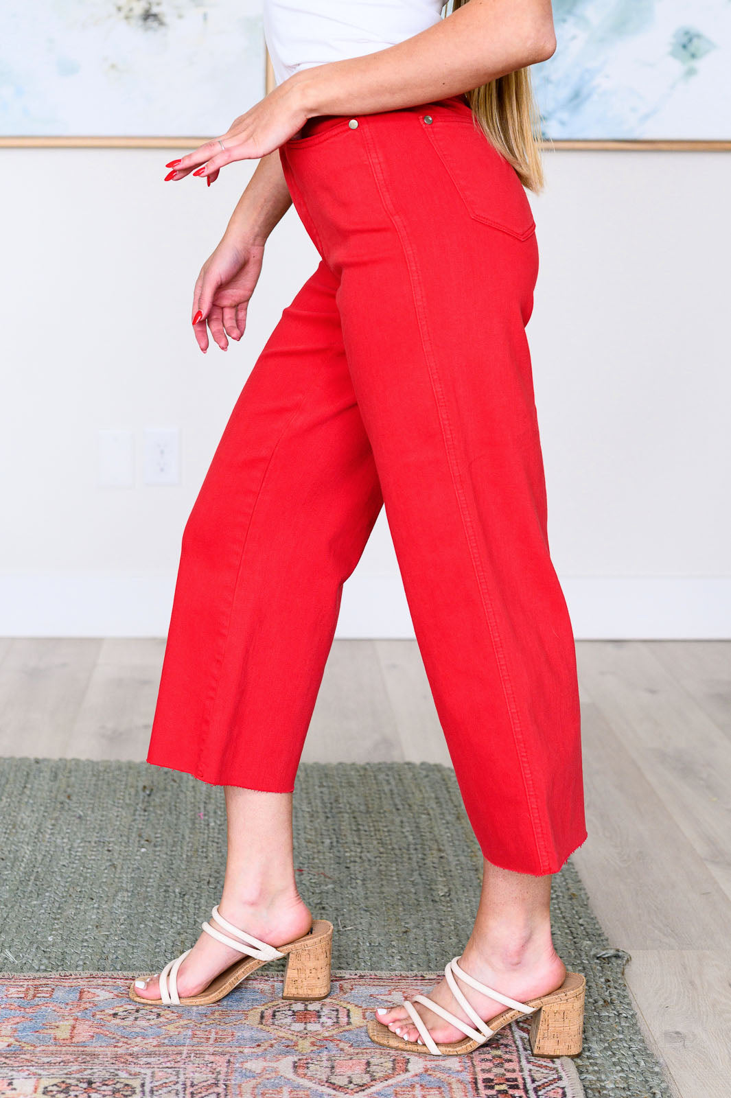 ‘Lisa’ Control Top Wide Leg Crop Jeans in Red