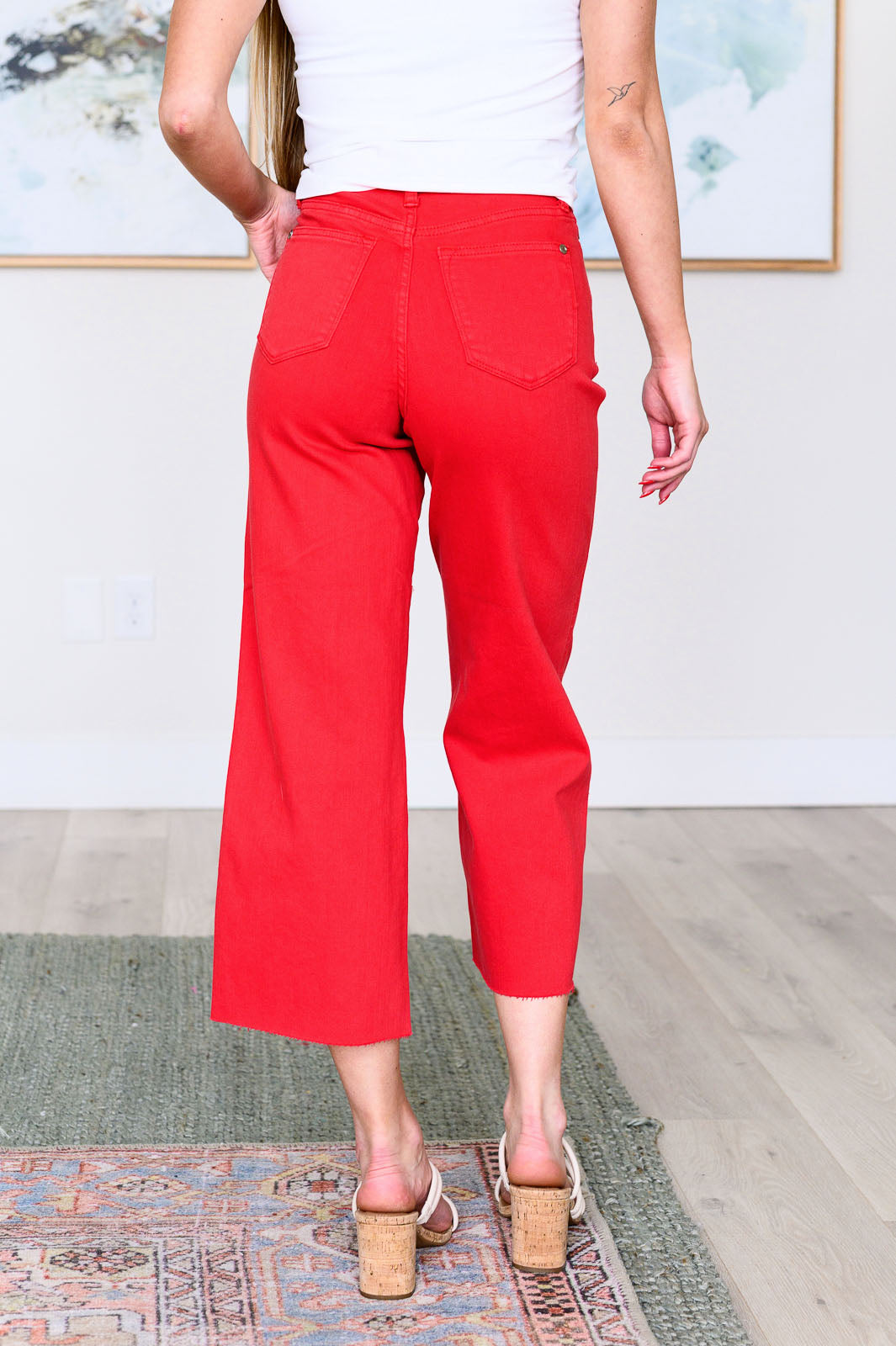 ‘Lisa’ Control Top Wide Leg Crop Jeans in Red