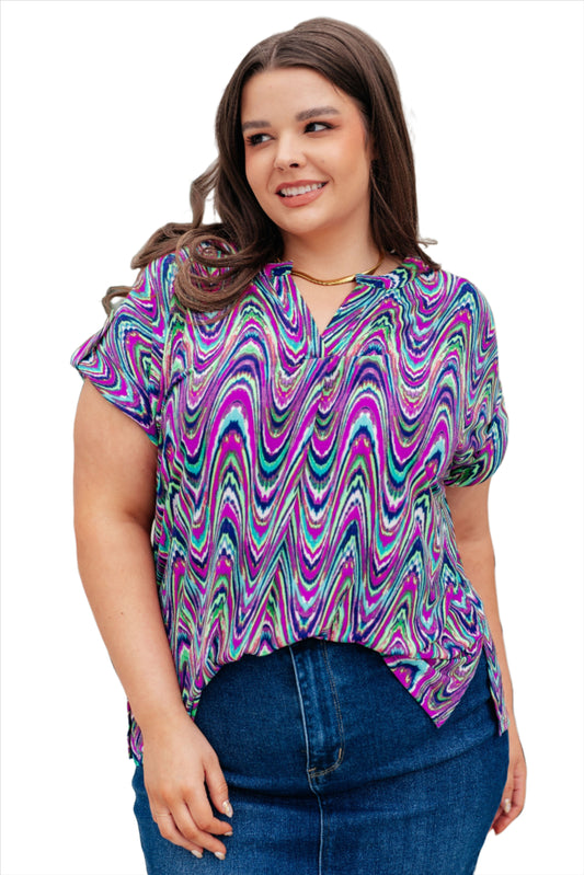 Lizzy Cap Sleeve Top in Purple Multi Marble