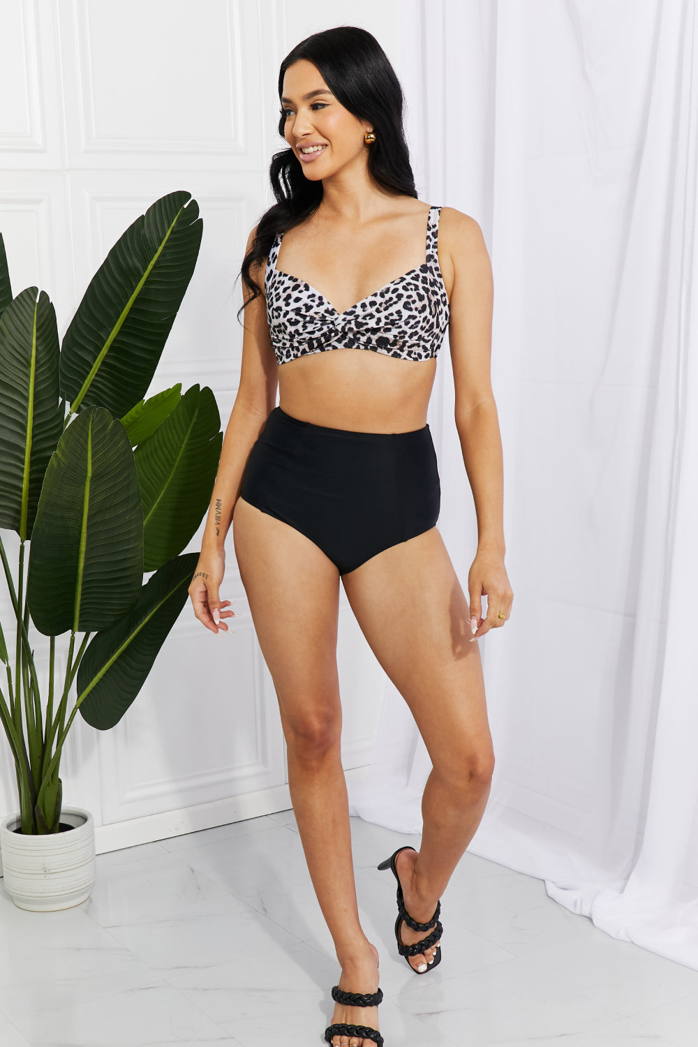 “Island Parties” Twist High-Rise Bikini in Leopard