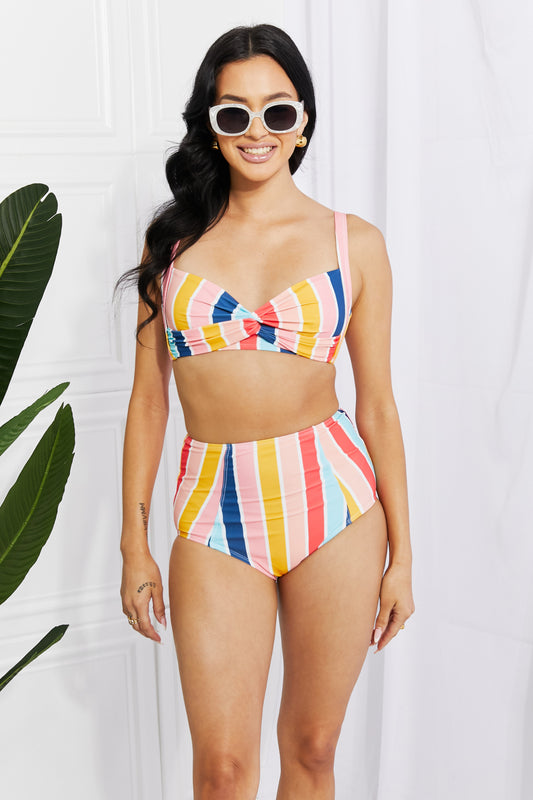 “Island Parties” Twist High-Rise Bikini in Stripe