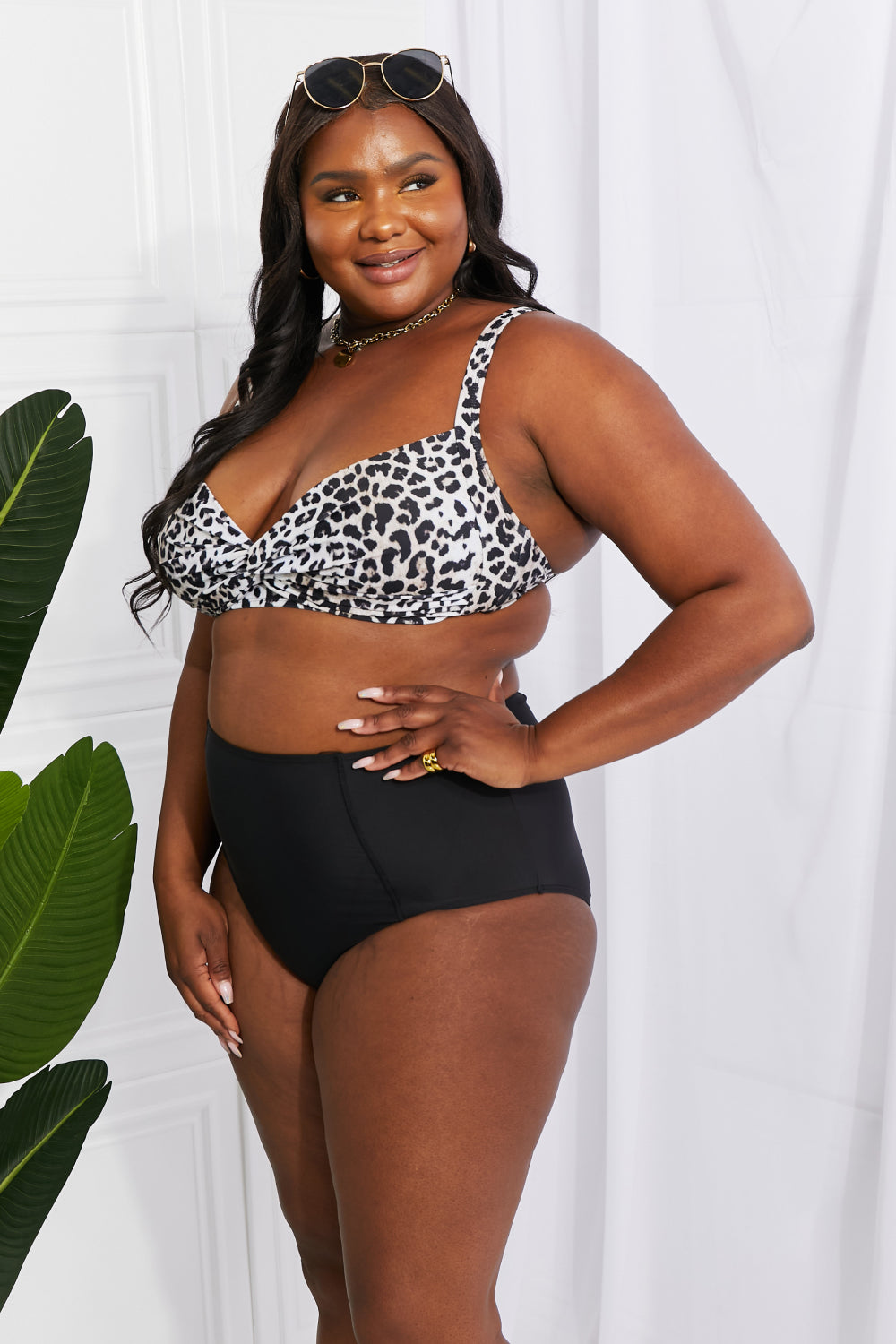 “Island Parties” Twist High-Rise Bikini in Leopard