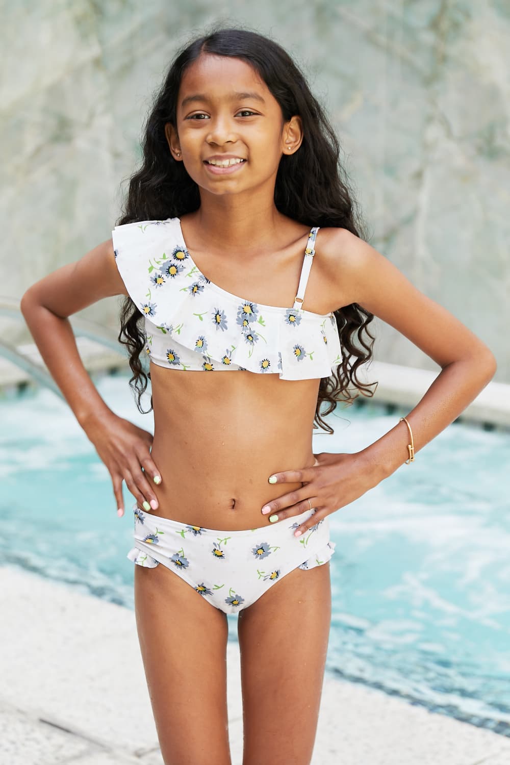 Swim Float On Mommy & Me Ruffle Faux Wrap One-Piece in Daisy Cream