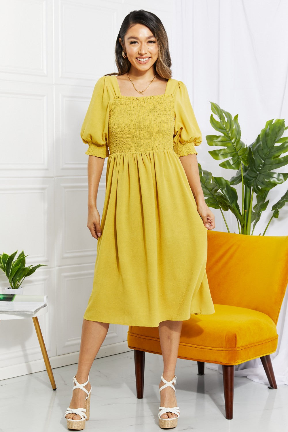 “Forever Love” Square Neck Midi Dress