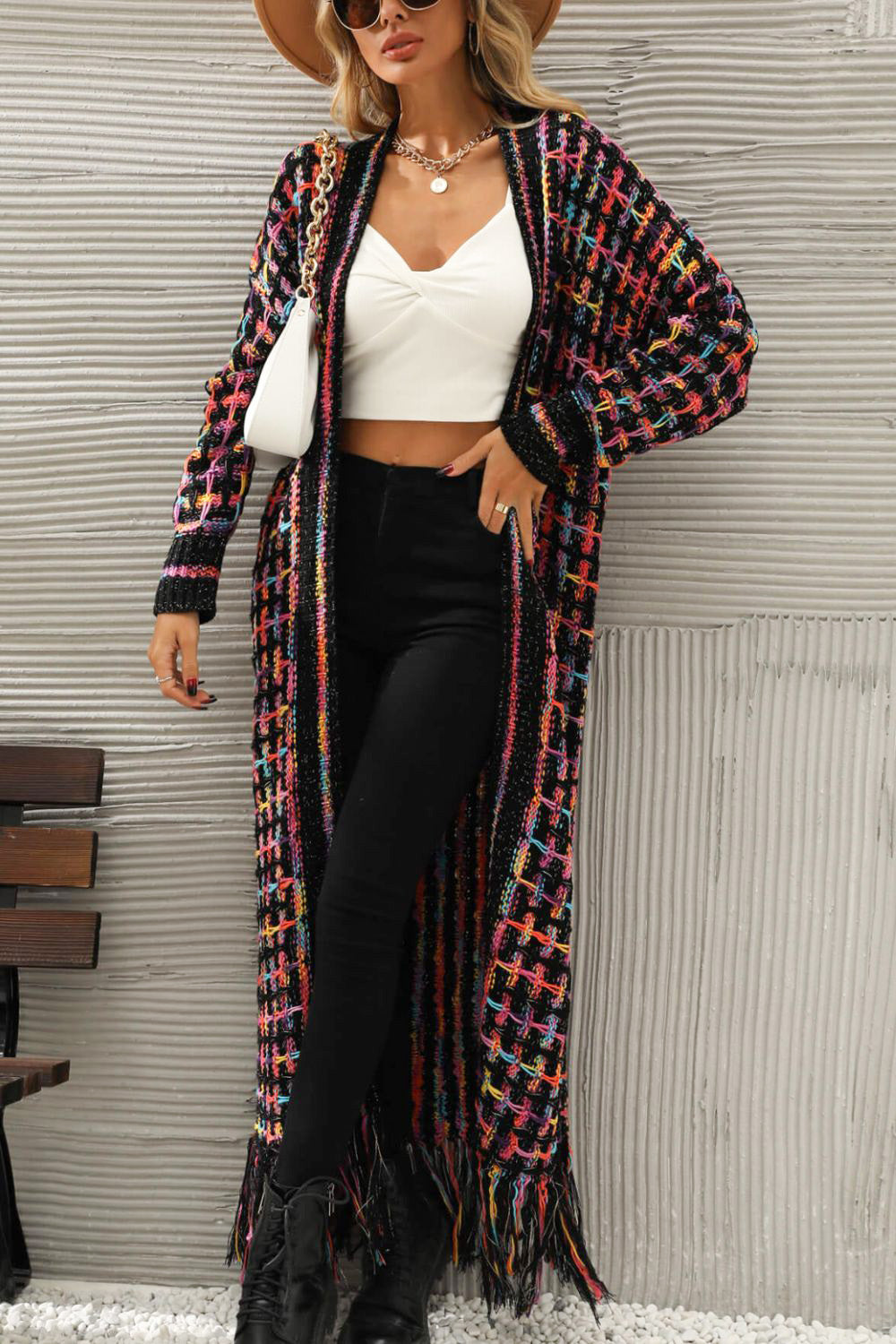 “Color Me Bad” Open Front Fringe Hem Cardigan