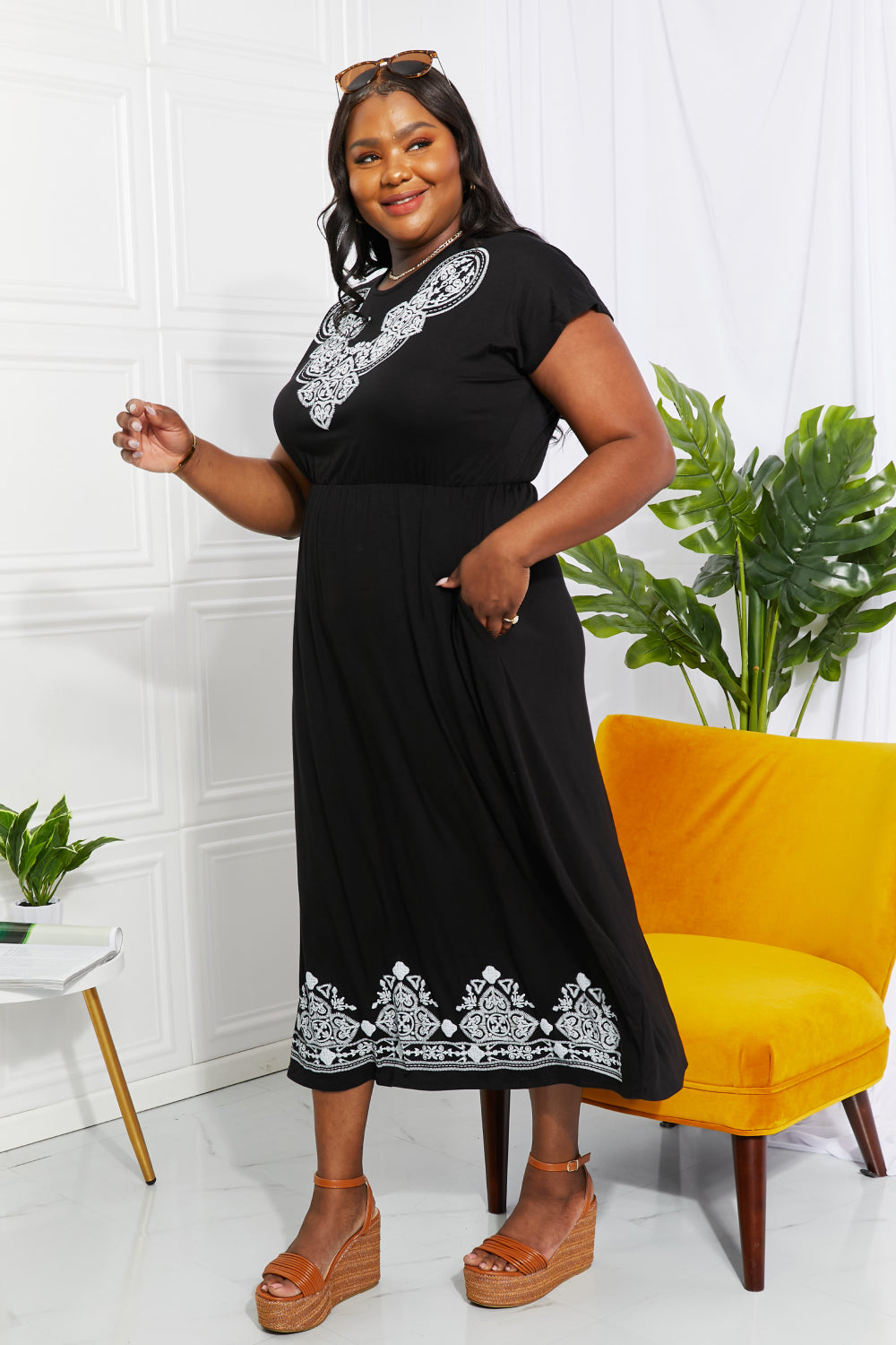 “Take a Walk” Damask Midi Dress