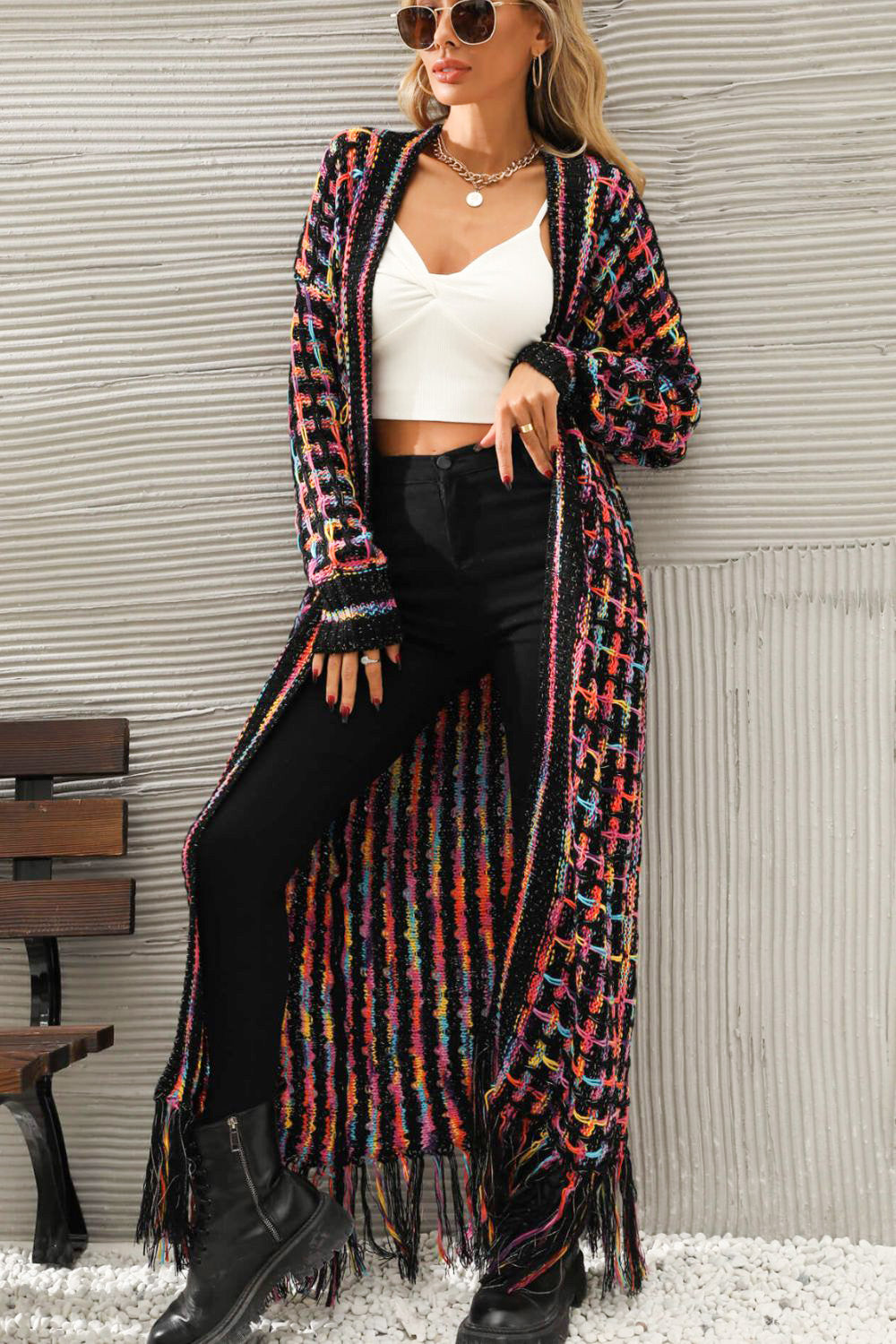 “Color Me Bad” Open Front Fringe Hem Cardigan