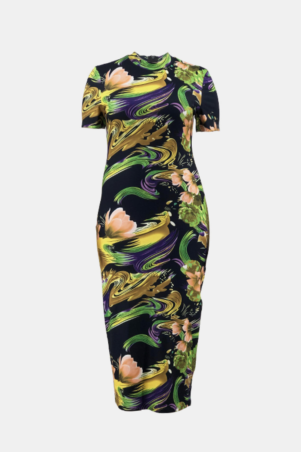 Floral Mock Neck Short Sleeve Maxi Dress