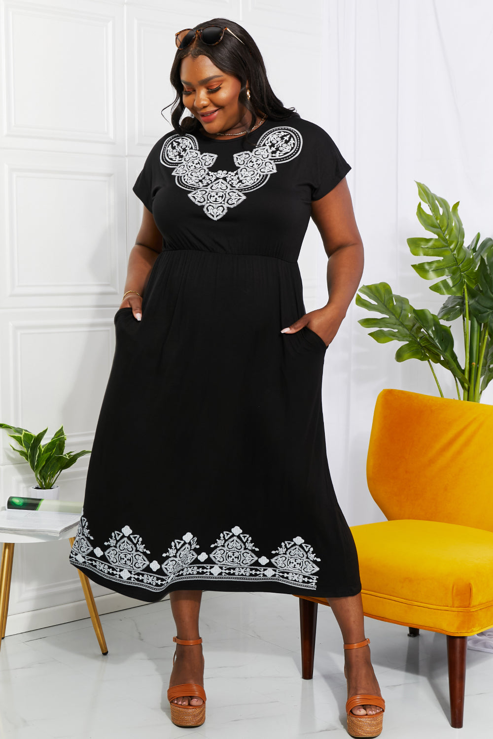 “Take a Walk” Damask Midi Dress