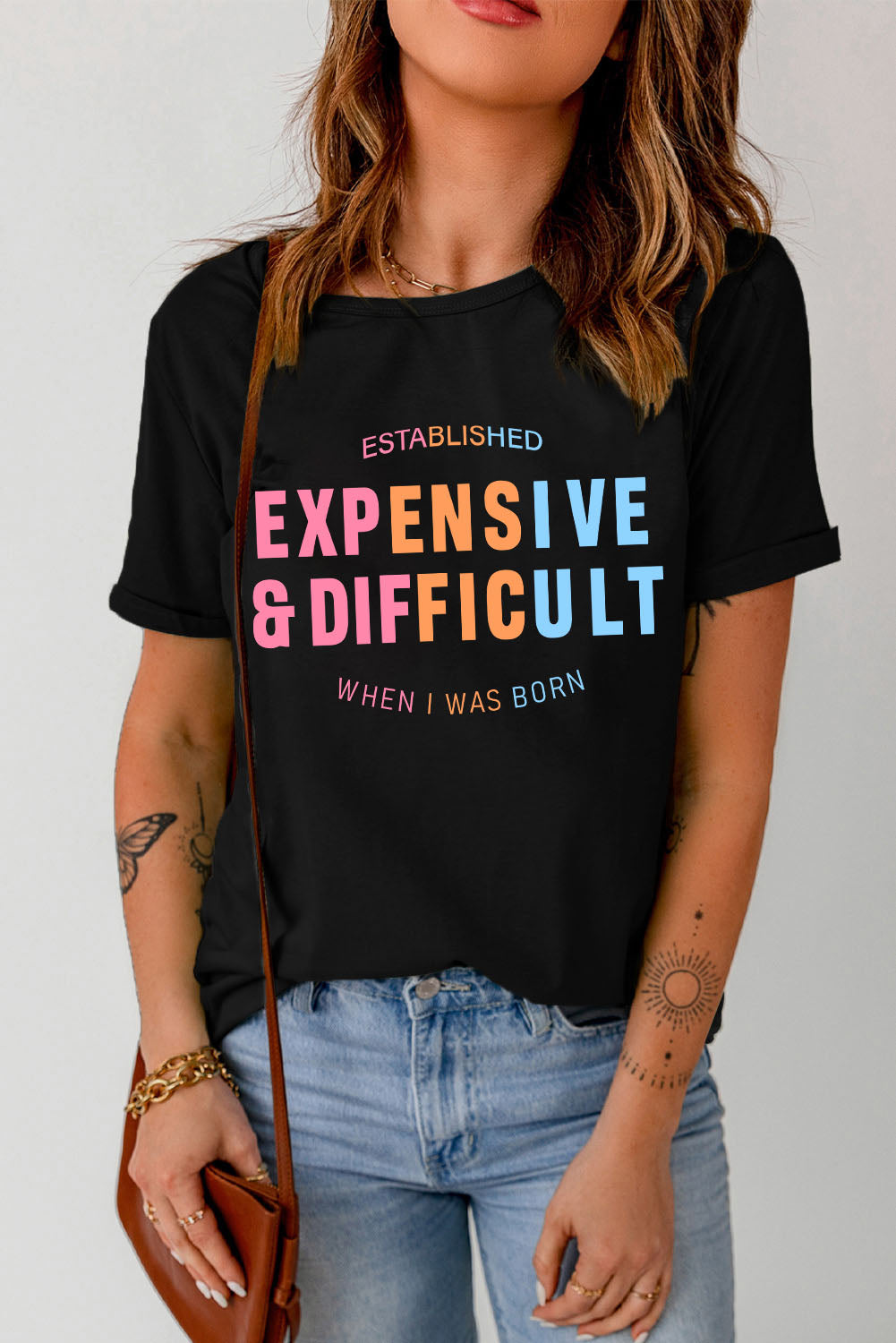 “Expensive & Difficult” Graphic Cuffed Sleeve Tee