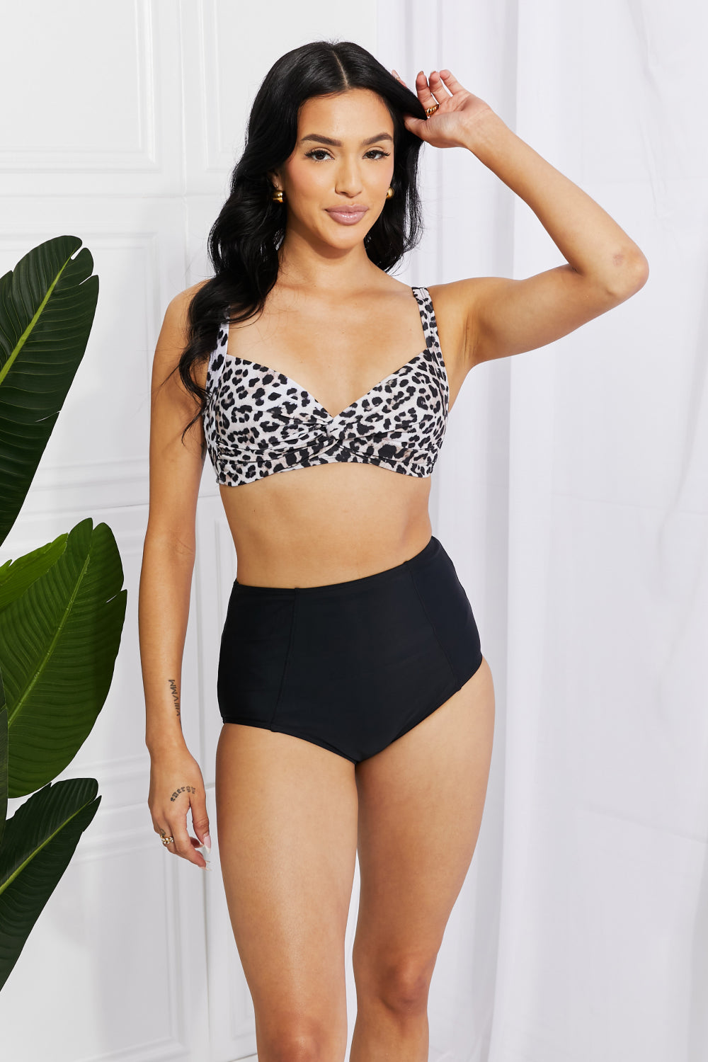 “Island Parties” Twist High-Rise Bikini in Leopard