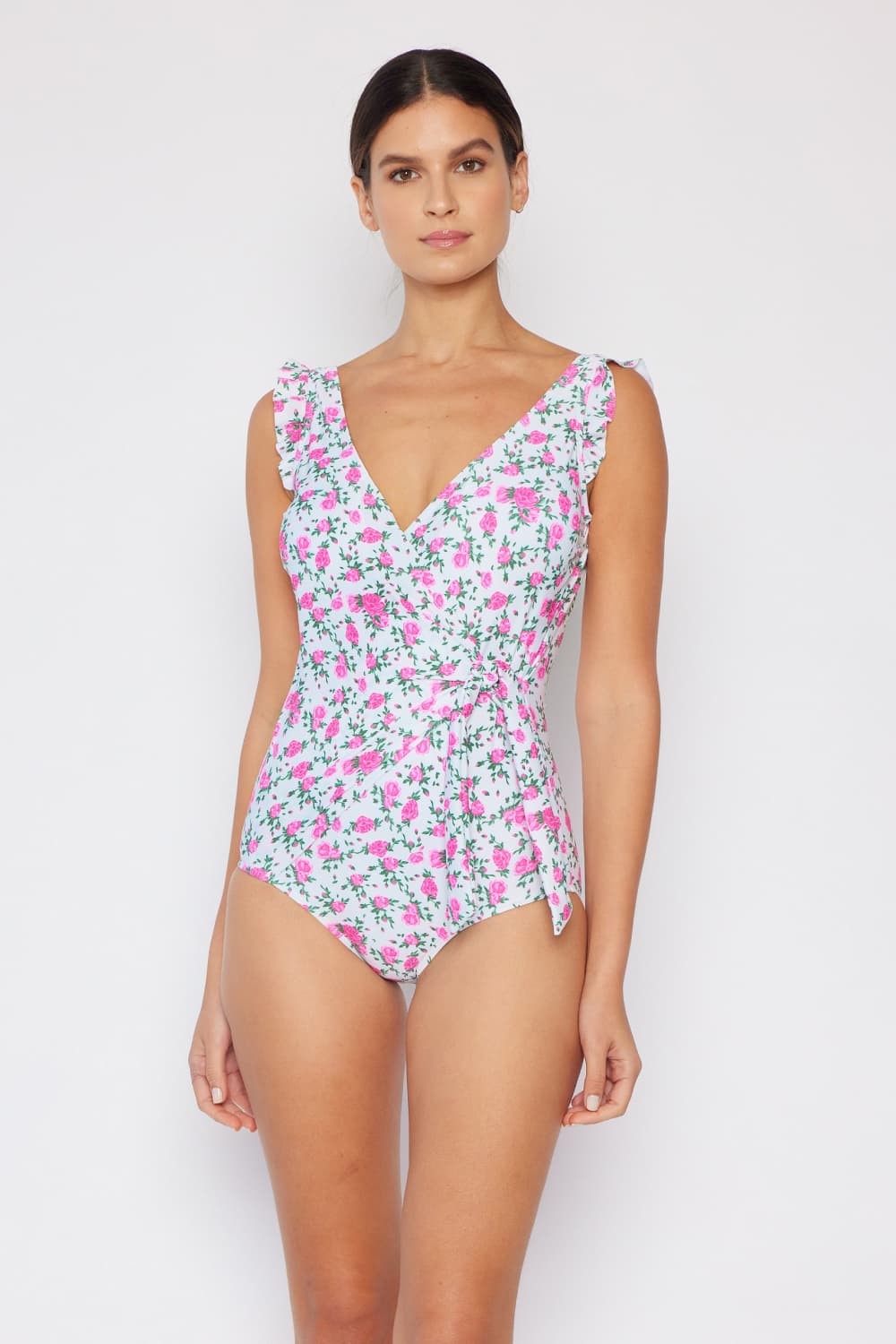 Float On Mommy & Me Ruffle Faux Wrap One-Piece in Floral