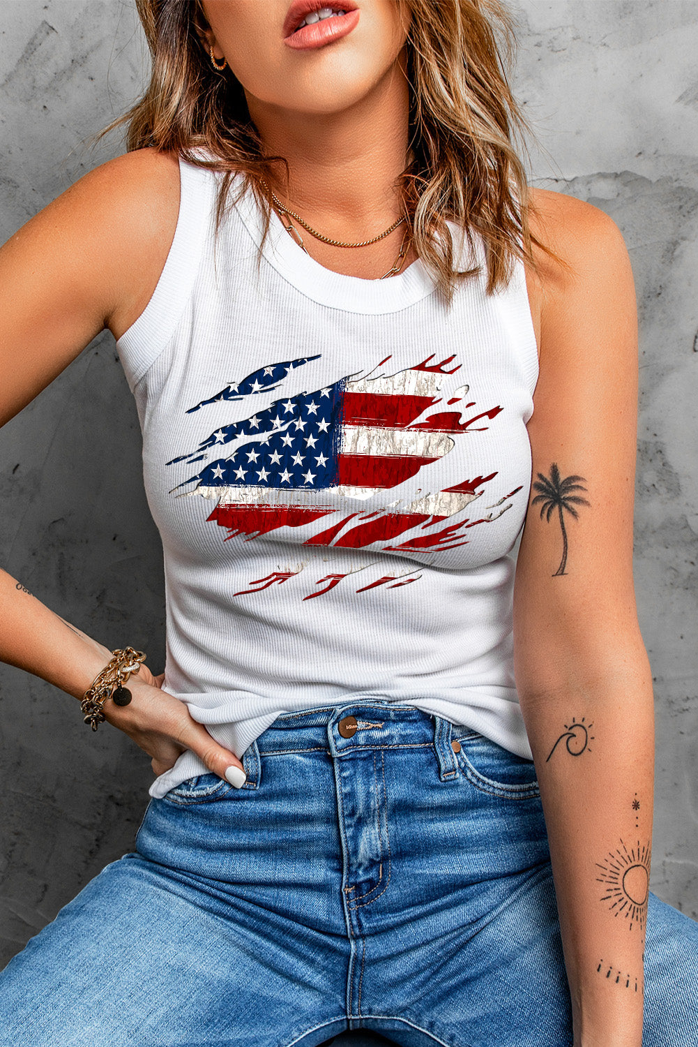 US Flag Graphic Round Neck Tank