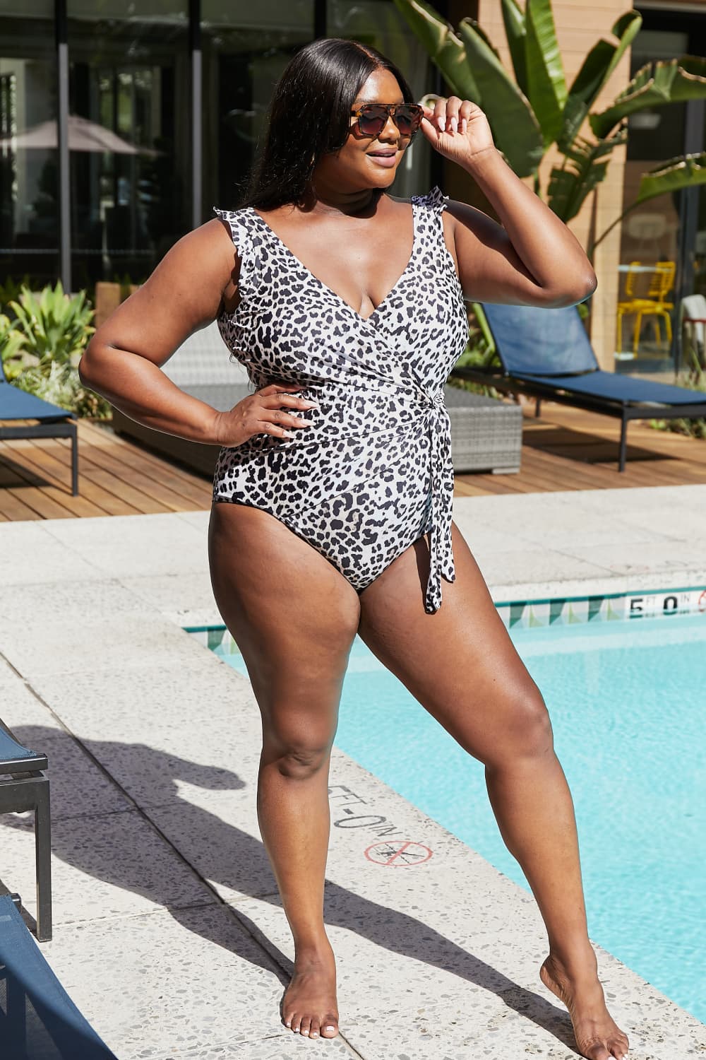 Float On Mommy & Me Ruffle Faux Wrap One-Piece in Leopard