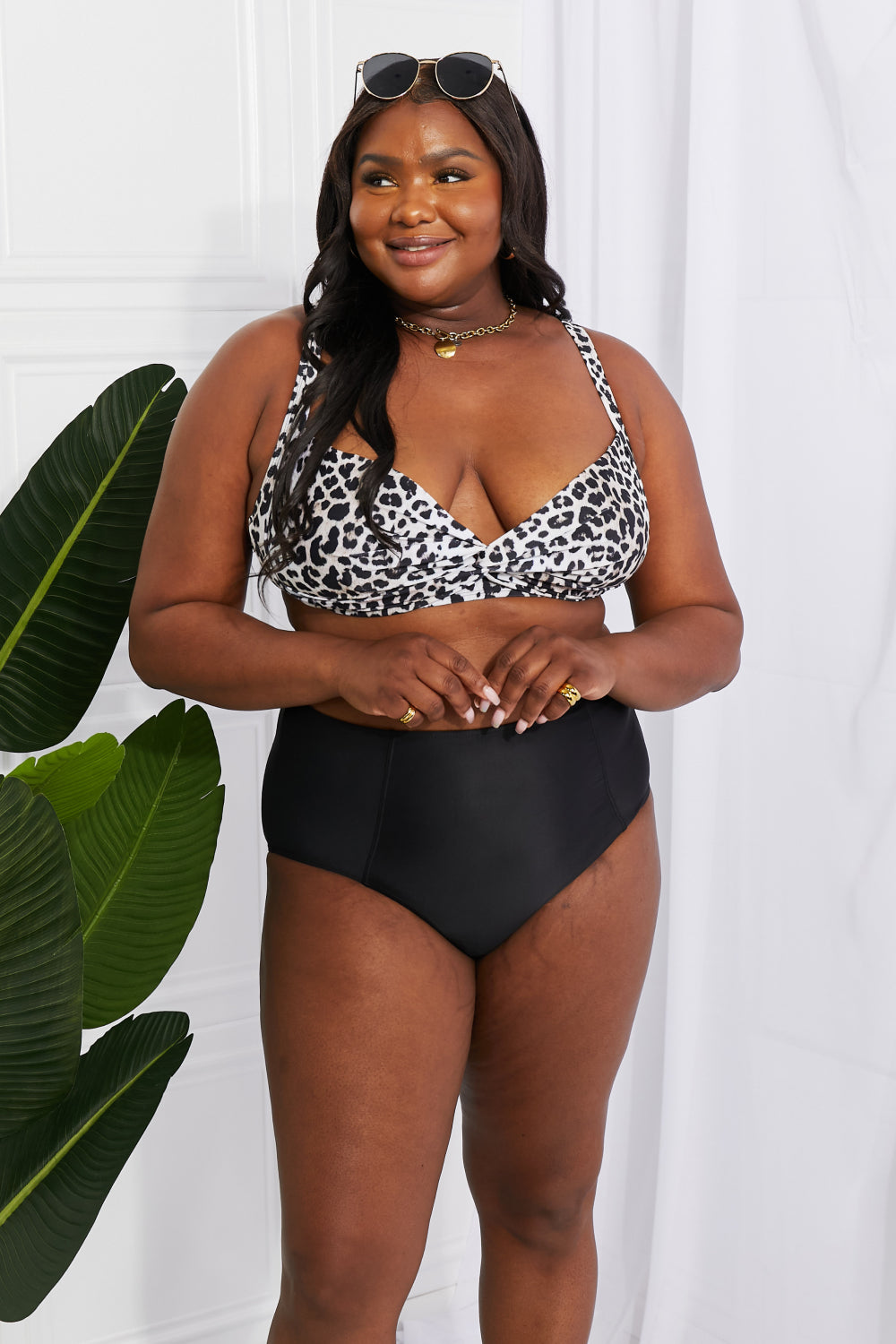 “Island Parties” Twist High-Rise Bikini in Leopard