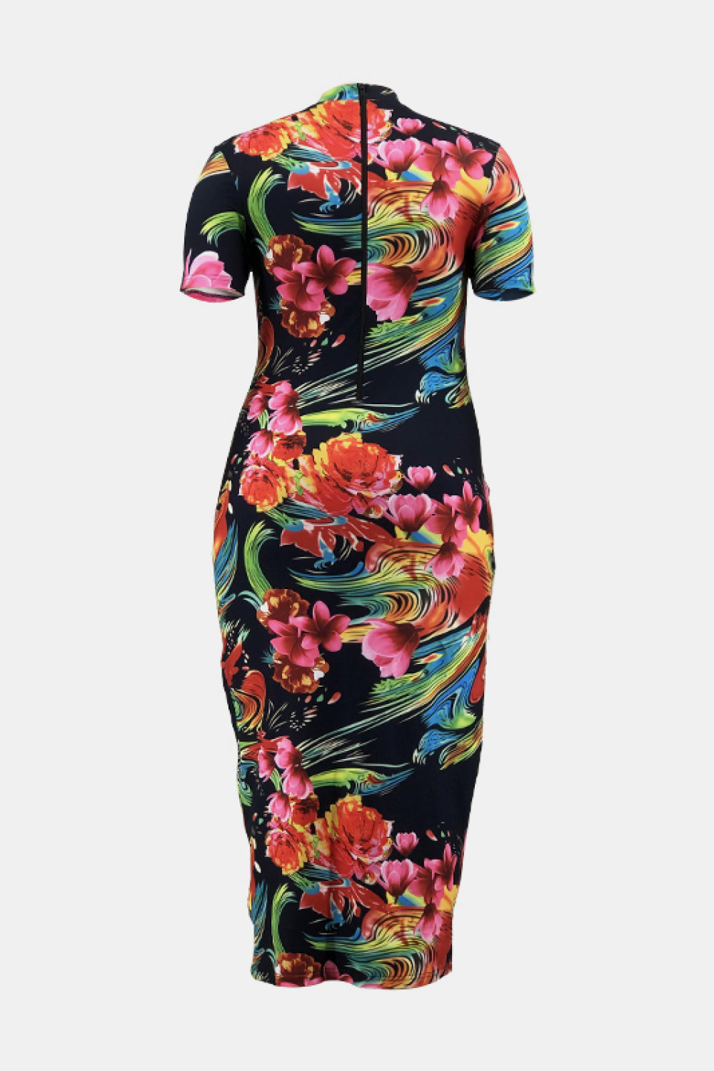 Floral Mock Neck Short Sleeve Maxi Dress